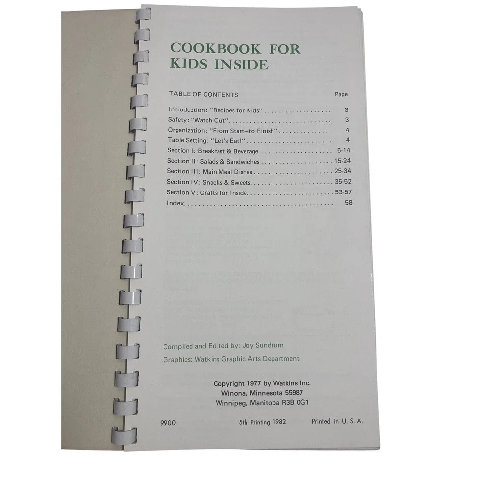 Watkins Cook Book For Kids Inside Recipes‎ Breakfast Crafts Vintage 1977